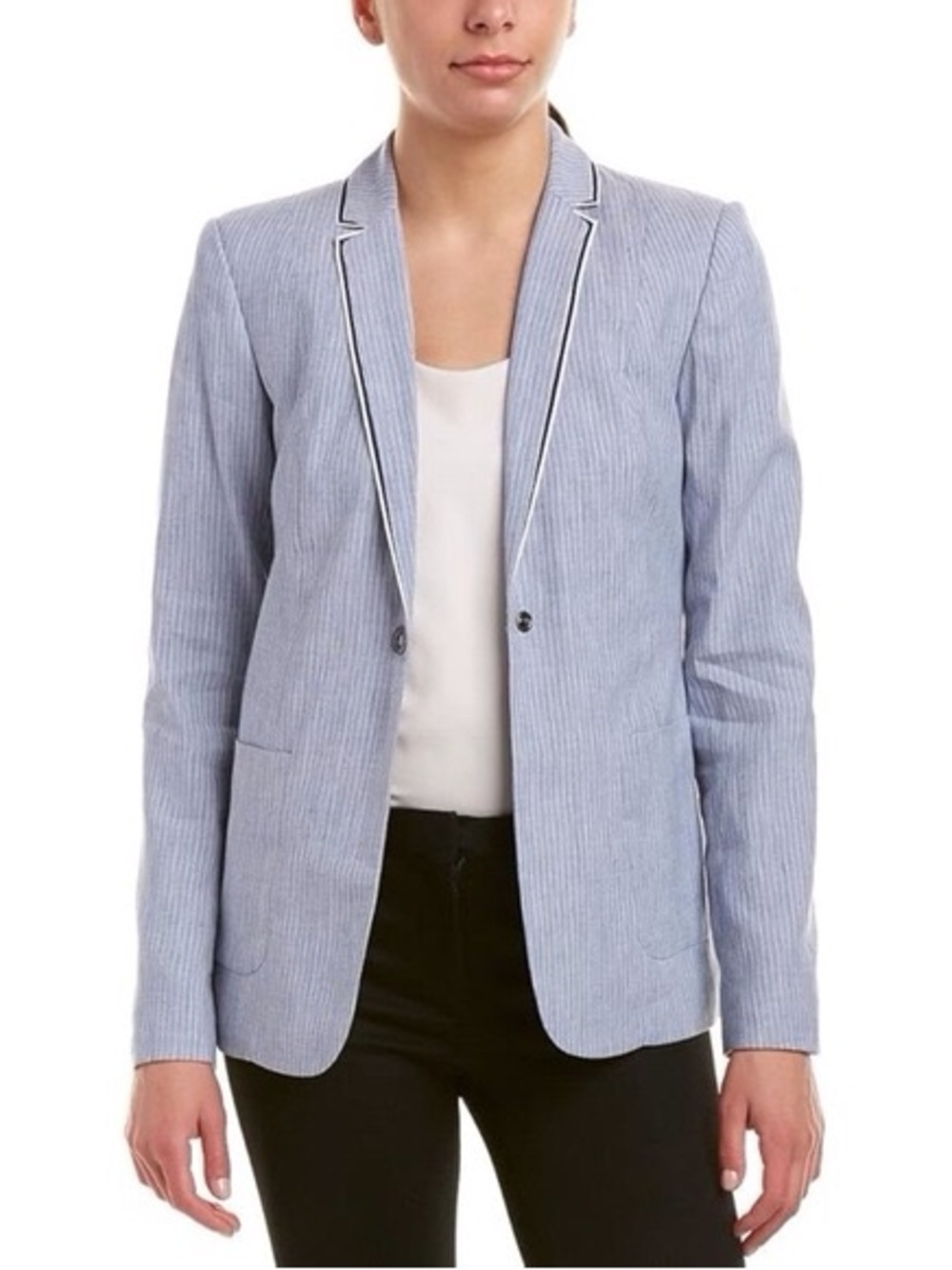 Tahari Linen Blue Striped Blazer Jacket